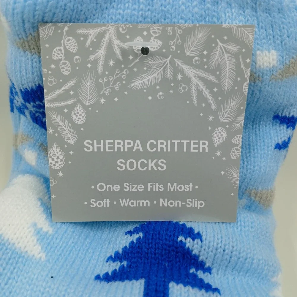 Sherpa Critter Slipper Socks One Size Blue‎ Polar Bear Non Slip Warm